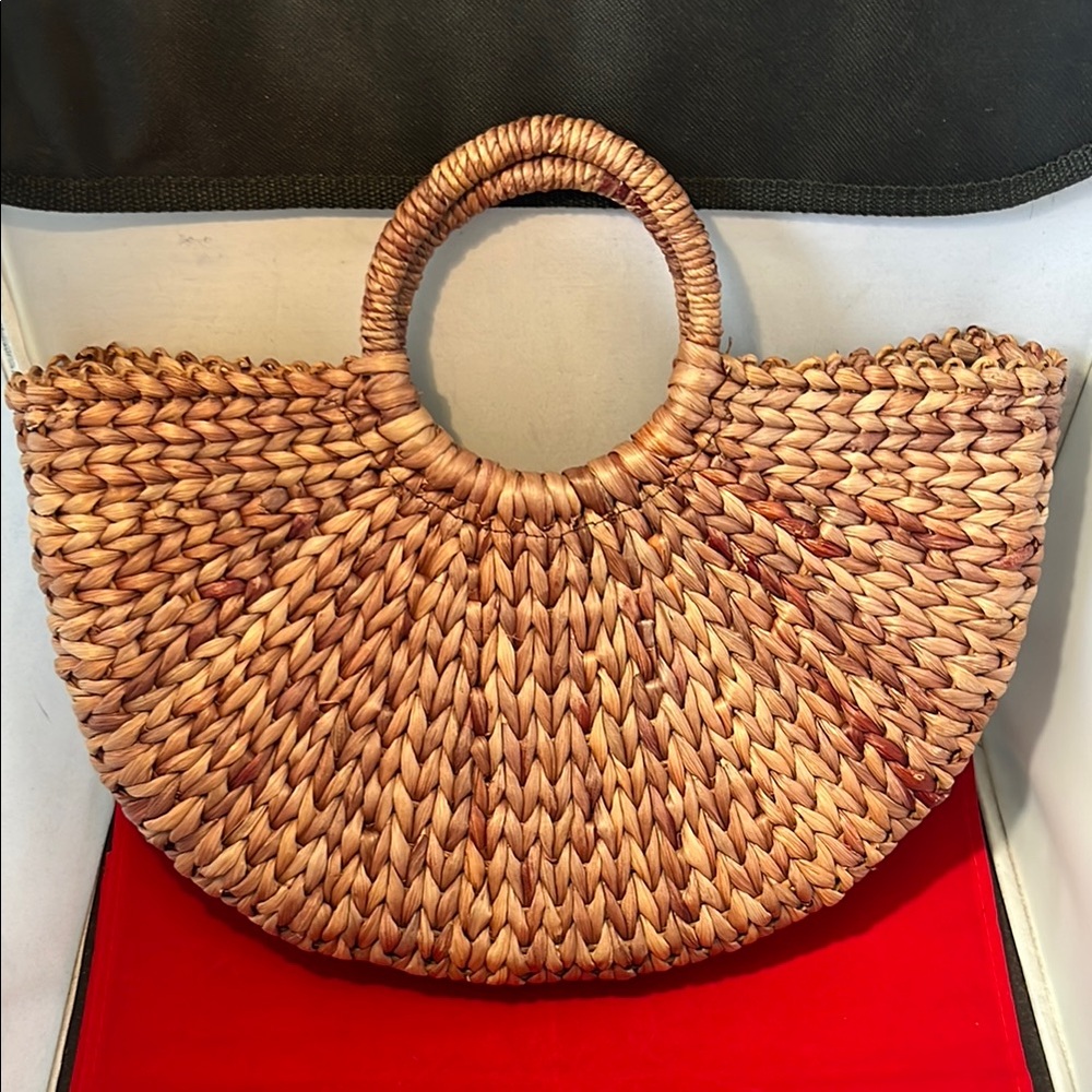 Xhilaration Tan Woven Tote Bag with Round Handle